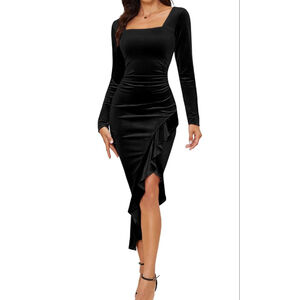 NEW Elegant Velvet Long Sleeve Bodycon Mermaid Dress L